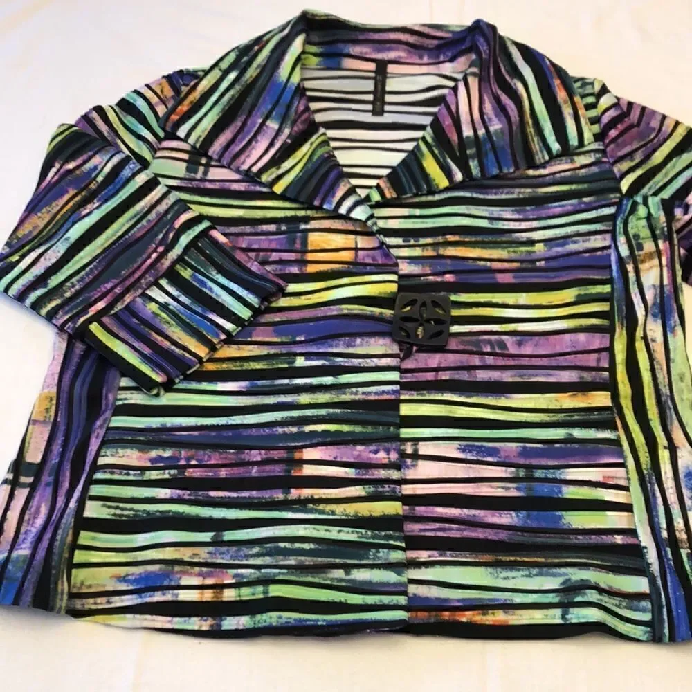 IC by Connie K womens blazer stripe black green pink size M - Picture 6 of 14